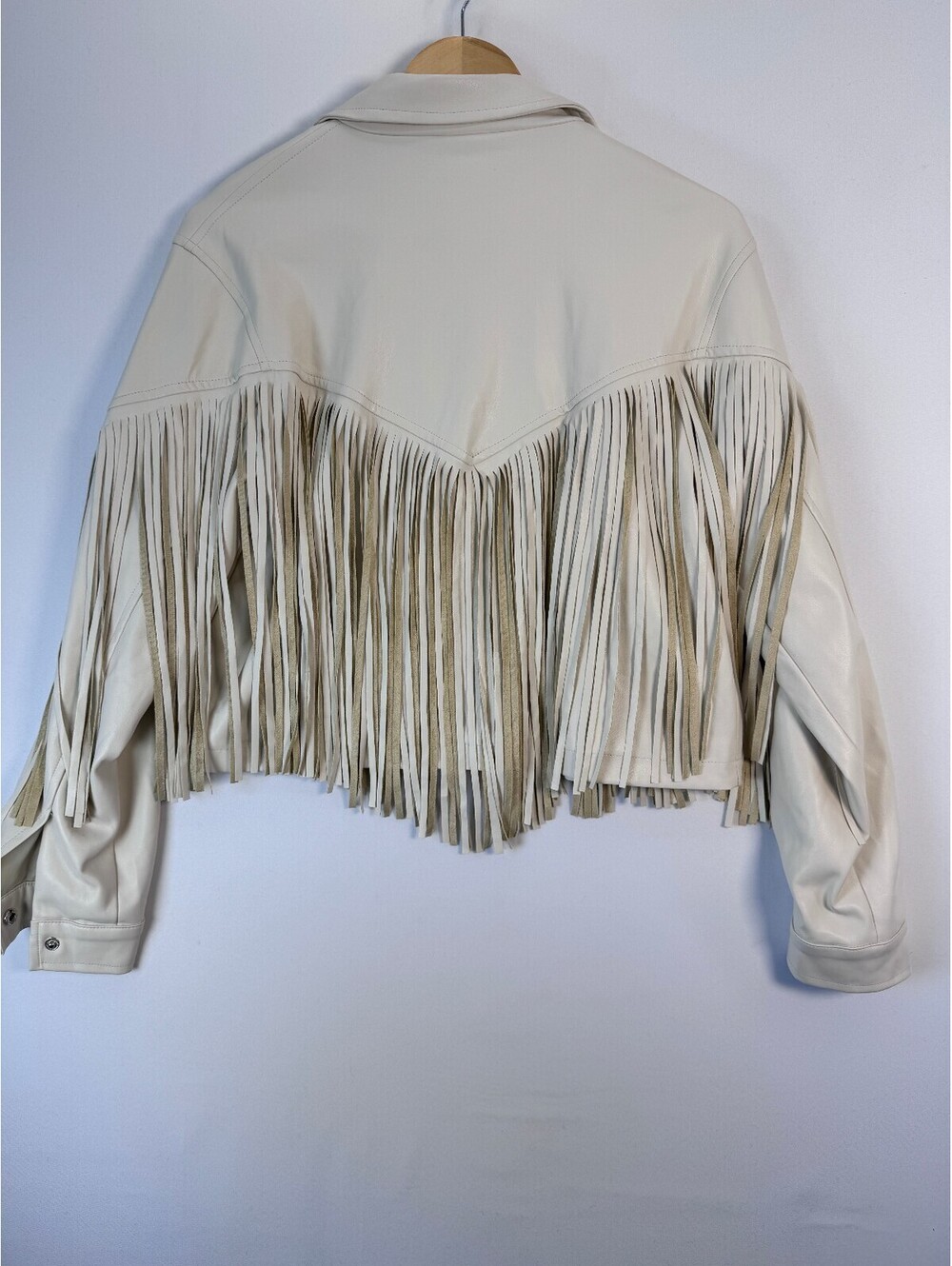 Nasty Gal Faux Leather Fringe Western Shacket Cream Boho Cowgirl Women’s M - Picture 5 of 8